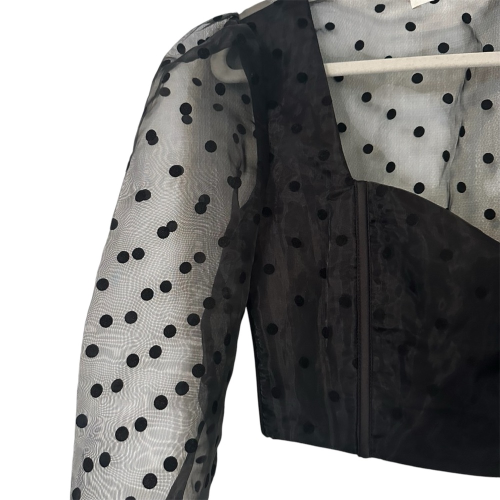 MESHKI Sailor Polka Dot Sheer Puff Sleeve Black Corset Top Size Small - Picture 5 of 8